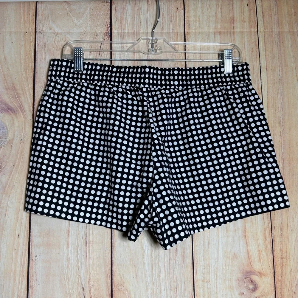J.Crew Shorts Womens 8 Black Polka Dot Linen Cotton High Rise Preppy Retro‎